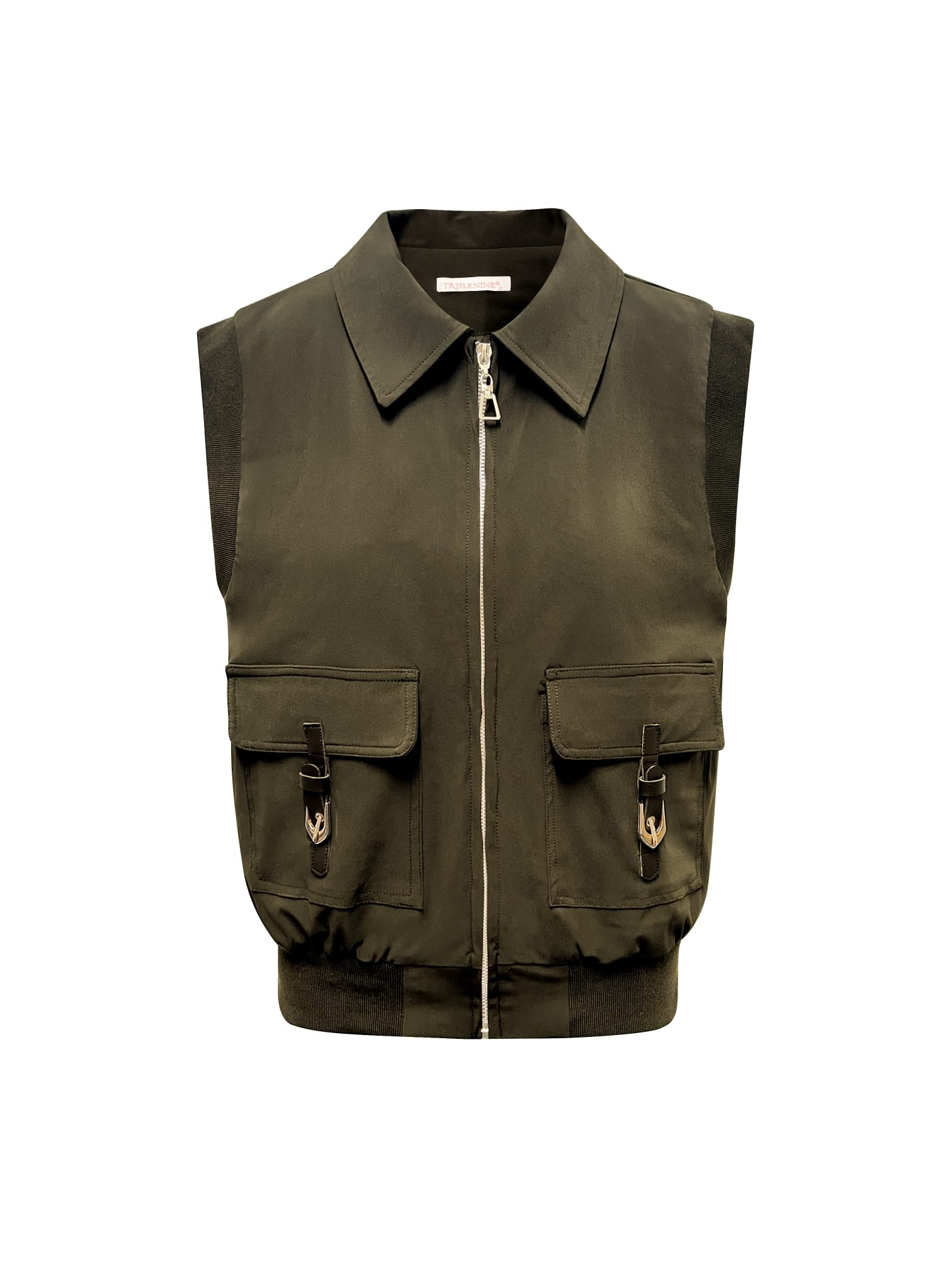 Triple Nine JA92420 bodywarmer olive met goudkleurige rits en klepzakken